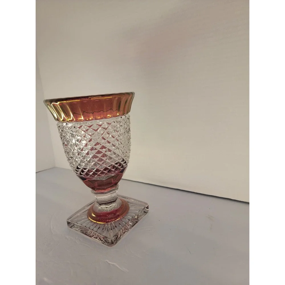 VTG Westmoreland Ruby Flash Diamond Point Footed Goblet Urn Vase 7